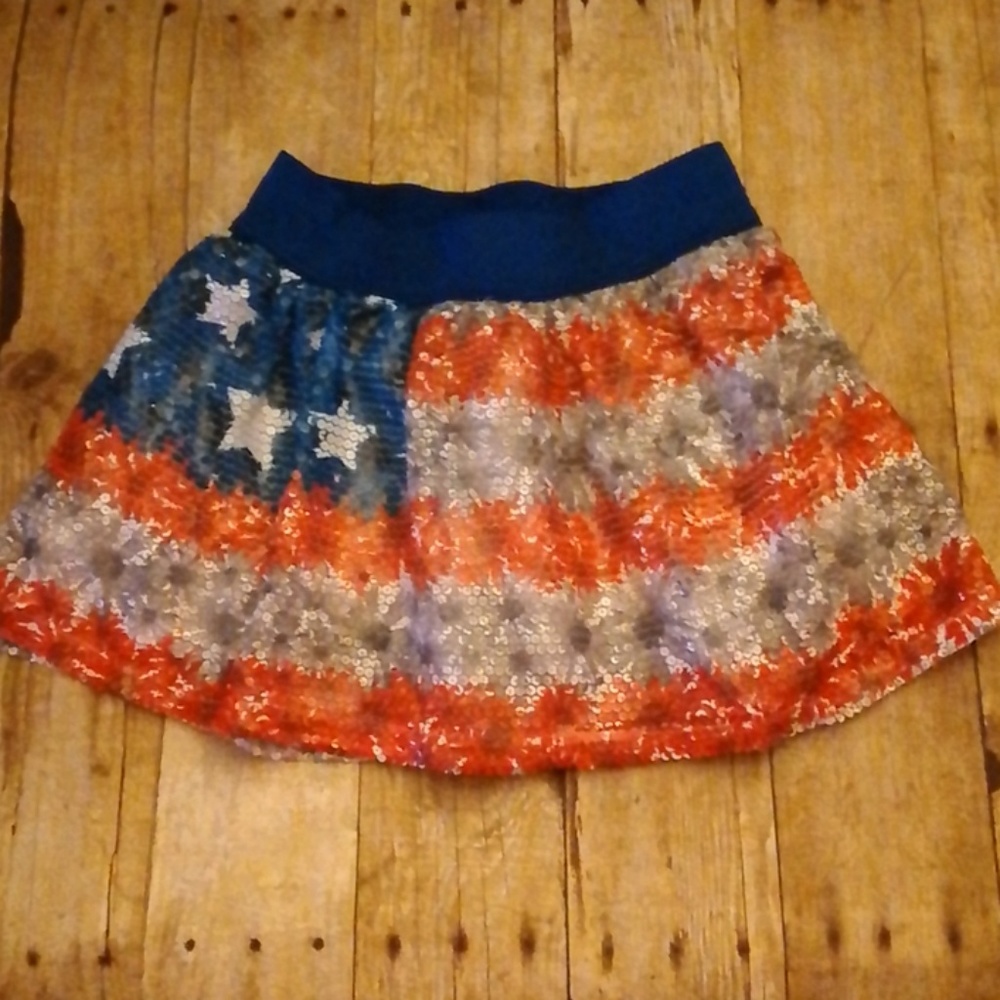Justice Sequin Floral American Flag Skirt~Size 8